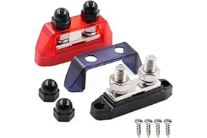 Gloaso 250A Bus Bars 12V- 48V DC with Dual 3/8" Studs Power Distribution Terminals Blocks 250 Amp 12 Volt Busbars with Cover for Car Boat Solar Battery System, Positive& Negative, 2 Pack