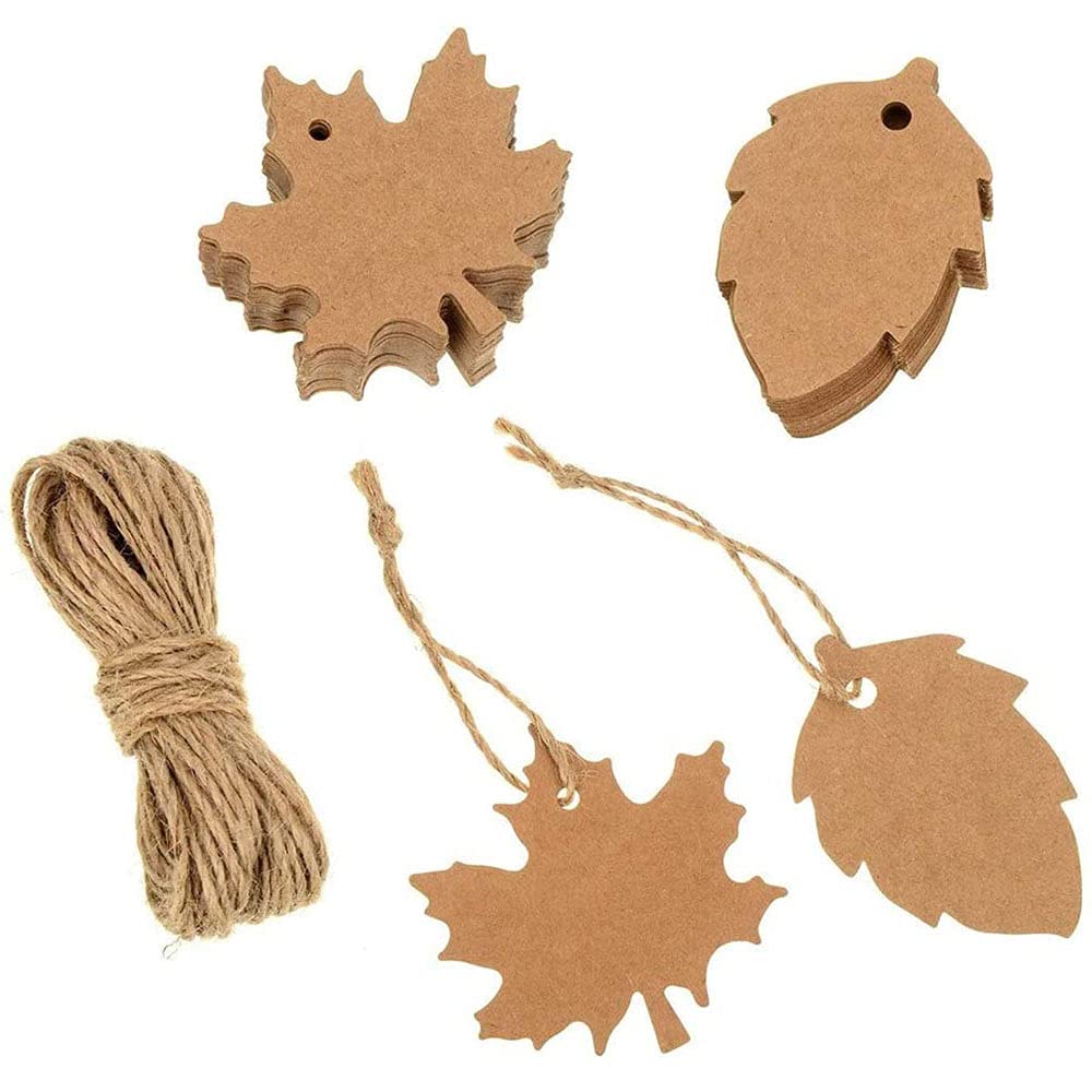 100 Pieces Maple Leaf Tags, Price Tag Tags, Brown Kraft Paper Gift Tags, Blank Tags, Paper Gift Tags, for Christmas and Holiday Wedding Parties Arts and Crafts