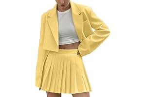 Women's 2 Piece Skirt Sets Business Casual Blazer Suit Mini Pleated Skorts Cropped Jackets Suits Matching Outfits