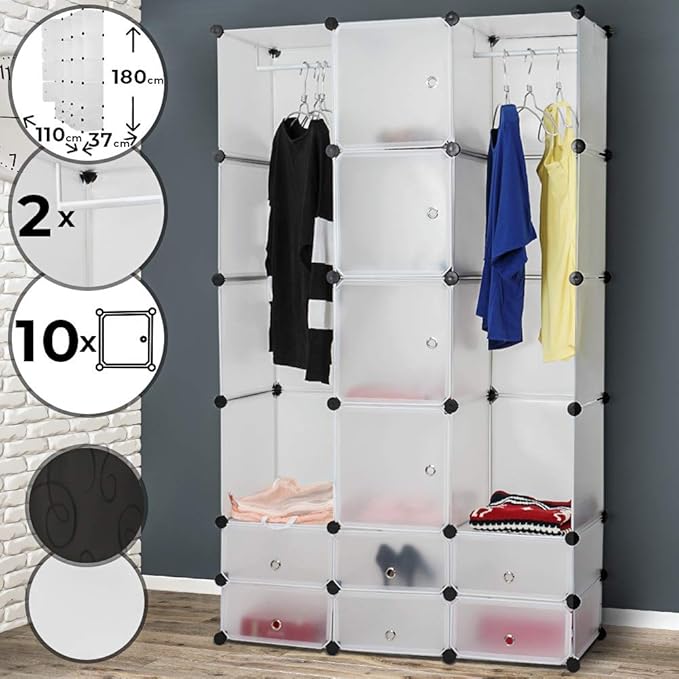 Armoire en Plastique Portable, 10 Cubes Fermés et 2 Ouverts avec 2