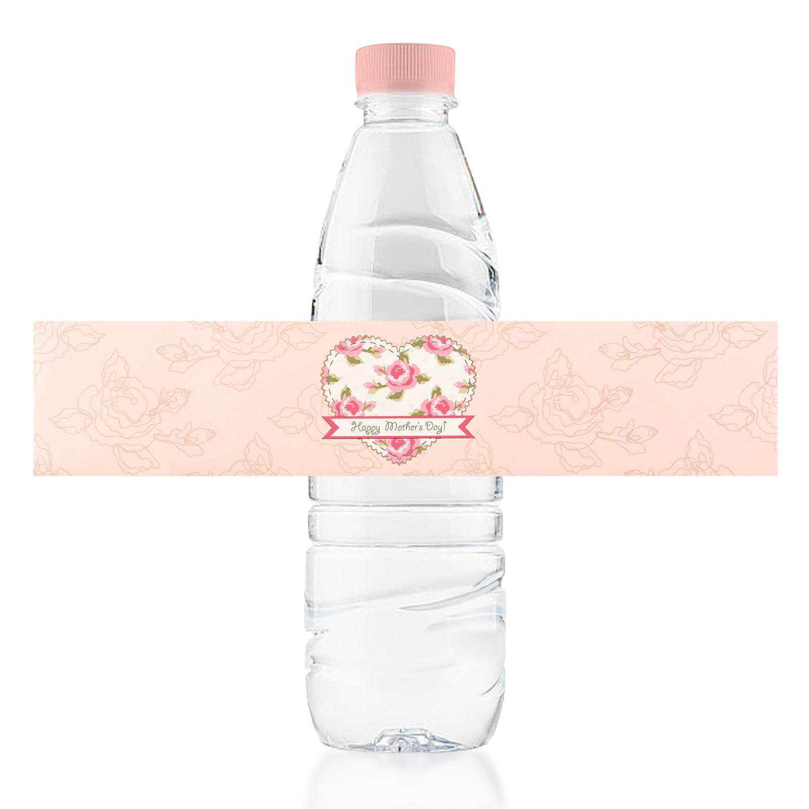 URROMA Mother's Day Water Bottle Labels, 48Pcs Pink Happy Mother's Day Wraparound Rectangle Bottle Stickers Water Bottle Paper Wraps for Mother's Day
