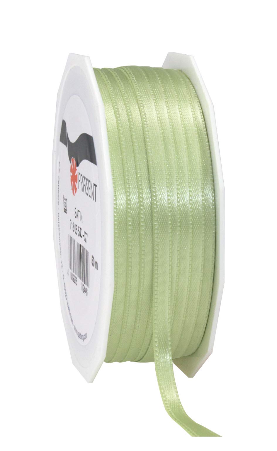 Präsent - Satin Ribbon Pastel Green 6 mm Width, 50 m Length
