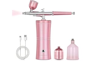 KAIJIELY Airbrush Kit with Compressor - 48PSI Rechargeable Cordless Non-Clogging High-Pressure Air Brush Set Nail Machine, Airbrush Gun Set for Nail Art, Cake Decor, Makeup, Barber, Model Painting (PINK)