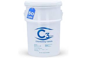 RX CLEAR C3… 50 lbs. 3" Stabilized Chlorine Tabs for Swimming Pools | Easy to Use for Above Ground or Inground Pool | Slow Dissolving Individual Chlorinating Tablets | 50 Pound Bucket