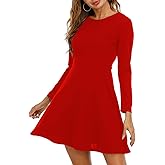 Jusfitsu Womens Long Sleeve Dress Casual Simple Dresses A-Line Knee Length Skirt Slim Fit Skater Dress