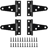 SATUY 2 Inch T Strap Hinges, 4 Pcs Heavy Duty Tee Hinge for Shed Door | Black Outdoor Gate Hinges with Screws, for Barn Door, Shed or Wooden Fences, Rotate 270 Degrees, Rustproof