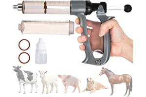 ZMCYNG 50ML Livestock Syringe Gun, Semi-Automatic Cattle Syringe Gun, 5-Gears Adjustable Continuous Luer-Lock Livestock Vaccine Injection Syringes for Cattle Cow Horse Goat Sheep Pig Poultry, with Two Tubes
