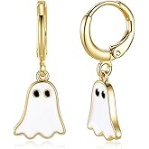 Halloween Ghost Earrings for Women – Spooky Cute 14K Gold Plated Hoop Dangle Jewelry, Fun Halloween Accessories Gifts