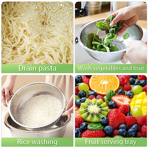 3Pcs Kitchen Colander, Microperforated Stainless Steel with Handle | Colander for Pasta, Fruits, Vegetables, Dishwasher Safe (16/22/28 cm)