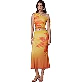 SHENHE Women's Y2k 2 Piece Maxi Skirt Set Floral Off Shoulder Crop Top Bodycon Skirt Boho Outfits