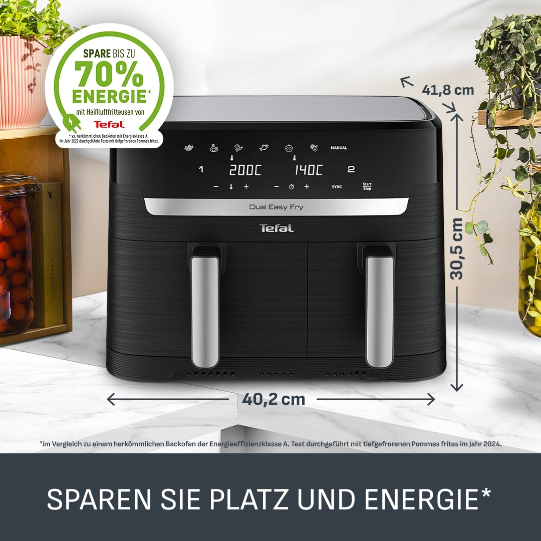 Tefal Dual Easy Fry Heißluftfritteuse 8,3 L – Airfryer mit 2 Kammern & XL-Schublade, 7 Programme, 2700 W, Extra-Crisp-Technologie, fettarm frittieren & energiesparend, spülmaschinenfest EY9018 8