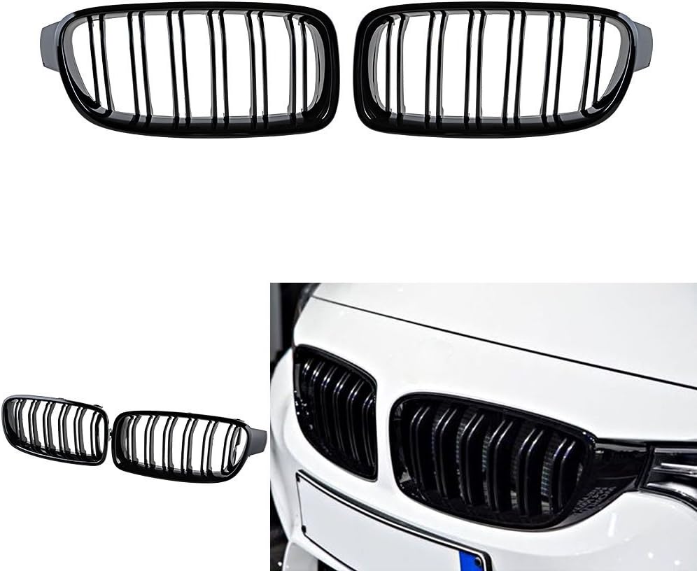 GSRECY Gloss Black For F30 F31 2012-2018 3 Series 318d 320d 330d 320i 328i 335i 335i xDrive Twin FIns Front Kindey Bumper Grille Grill Pair (Gloss Black) - Image 5