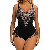 woahee Sexy Lace Bodysuit Women's Sleeveless V Neck Tummy Control Shapewear Backless Thong Body Suit Shaper