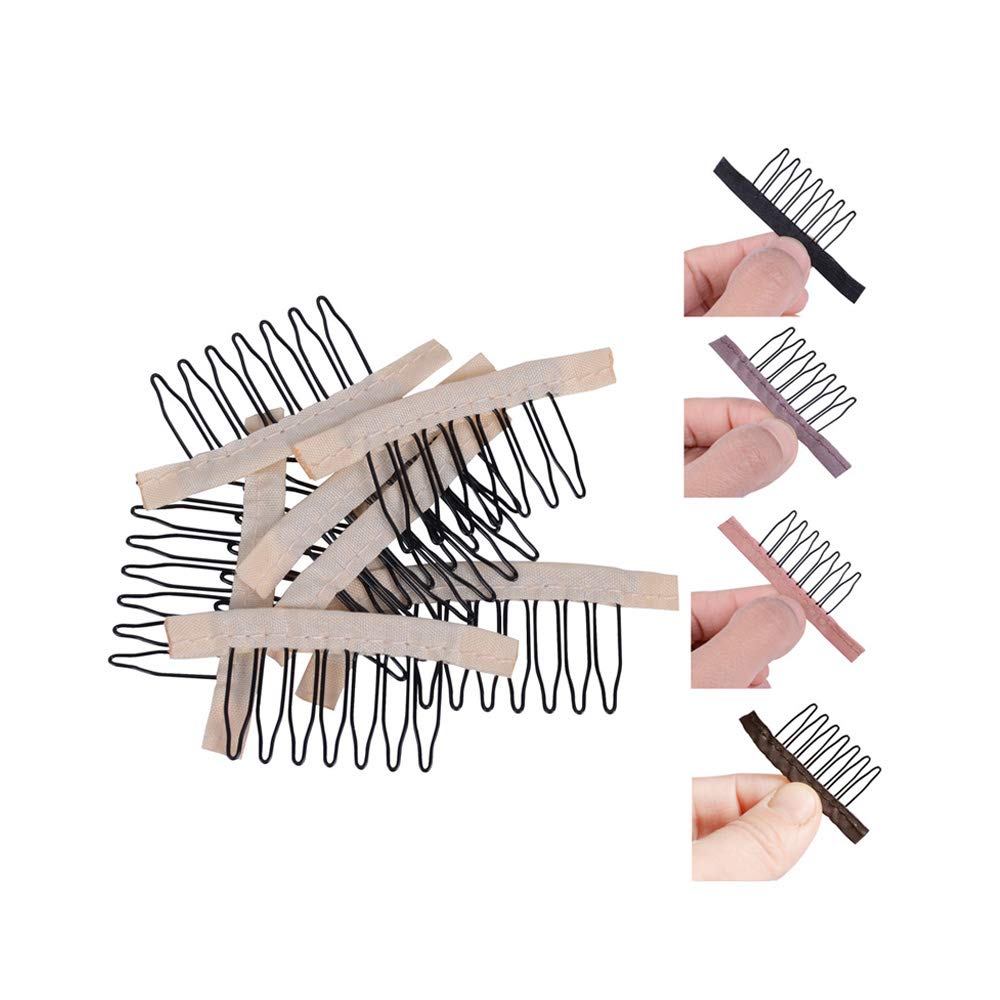 24 pcs/lot Wig Combs Clips 7-teeth Steel Teeth Polyester Durable Cloth Accessories for Wig Caps (Blonde)