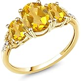 Gem Stone King 10K Yellow Gold Oval Yellow Citrine and Diamond Engagement Ring For Women | 2.24 Cttw | Oval 8X6MM and 6X4MM | Gemstone Birthstone