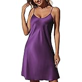 ARCFEETORY Women Satin Nightgown Silk Nightdress V Neck Lingerie Sleepwear Adjustable Spaghetti Strap Short Negligee Chemise