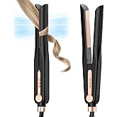 SKIMI Airflow Styler, Titanium Flat Iron Hair Straightener, Professional Curling Iron with Cooling Air Vents to Lock in Style, 5 Temps & Dual Voltage, Auto Off (Black & Rose Champagne).
