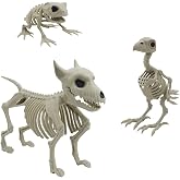 HRONG Halloween Dog Skeleton Decorations, 3 Pack Realistic Skeleton Set with Adjustable Bone Poses (Dog 11", Crow 8", Frog 5") for Yard Garden Lawn Graveyard Halloween Party Favors