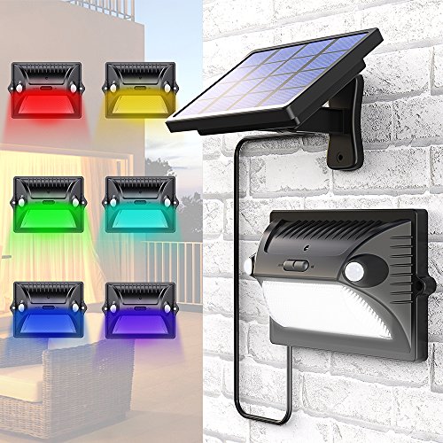 Solar Lights Outdoor, Bcway Dual Motion Detector 180Â° Sensing [5 Lighting Modes] [Adjustable Solar Panel] 12 LED 200LM Solar Powered Security Light for Garage Yard Front Door (Color Changing) (Black)