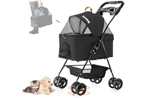 LPOTIUS 3-in-1 Pet Stroller for Small Dogs and Cats, Folding Lightweight Dog Stroller with Detachable Carrier Portable Cat Puppy Jogging Stroller with Cup Holder and Storage Basket, 4 Wheels