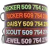 Personalized Leather Dog Collar, Custom Embroidered w/ Pet Name & Phone Number – Soft Leather w/ Rounded Edges for Comfort Fit in Small, Medium, or Large. Male or Female Dogs. Alternative to Pet Tags.