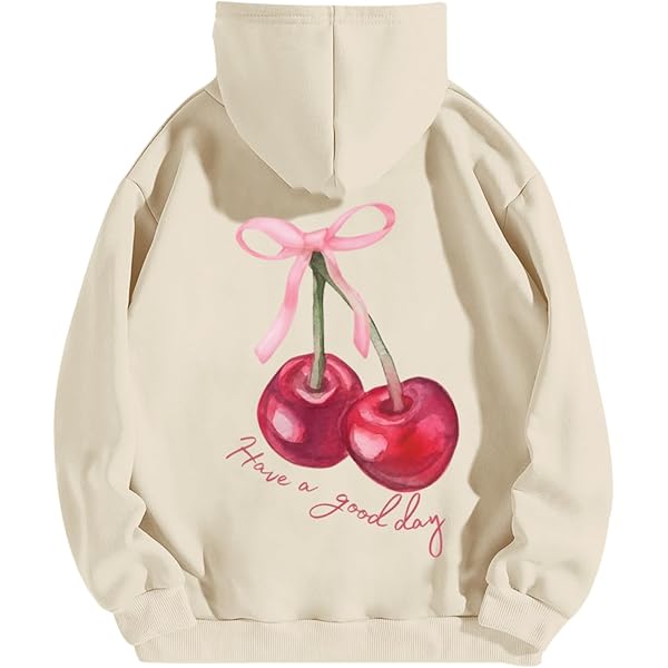 AOKLOK Sweet Cherry Print Cotton Sweatshirt White/M at Amazon