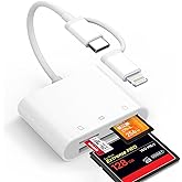 Denlane CF SD Card Reader for iPhone iPad Mac Dual Connector (Lightning &amp; USB C), Digital Camera Memory Card Adapter to iPhone with Compact Flash/SD/MicroSD 3 Slot, Plug&amp;Play for Android Phone Laptop