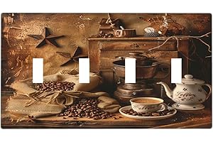 Decorative Outlet Covers Switch Cover Plate Unique Wall Plates Bathroom Kitchen Decor (Vintage Coffee Cup,4-Gang Quad Toggle/