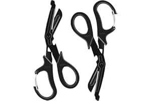 Opoway 2 Pack Medical Scissors Trauma Shears, 7.5 Inches Stainless Steel Bandage Scissors with Carabiner, Fluoride Coated Surgical Scissor for Nurses, Doctors, Nursing Students, EMT and EMS (Black)