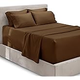 Hearth & Harbor Extra Deep Pocket King Size Sets - Fits Mattress 18-24 Inches Deep - Extra Deep Pocket Sheets - 6 Piece King Size - Brown