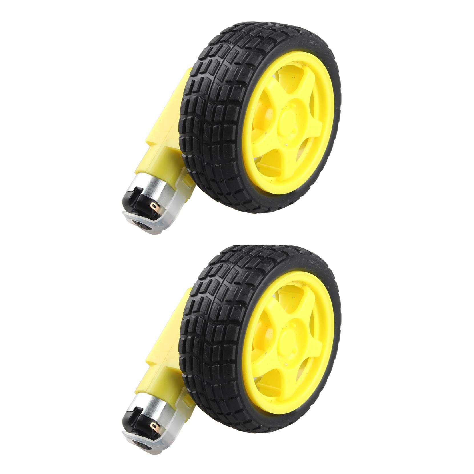 HALJIA 2Pcs DC Drive Gear Motor Dual Shaft and Tire Wheel for DC 3V-6V Smart Car Robot Projects Compatible with Arduino
