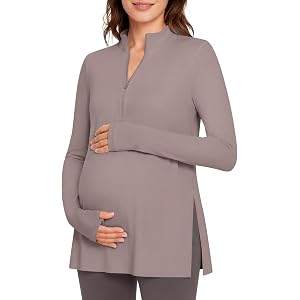 G4Free Lightbreeze Maternity Shirts Long Sleeve Half Zip Mock Neck Yoga | UPF50+ Fabric, Sweat Wicking, Fast Drying, with Thu
