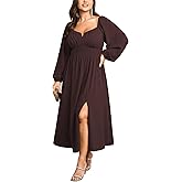 SCOMCHIC Women Plus Size Formal Dresses Long Sleeve Square Neck Wedding Guest Cocktail Split A-Line Maxi Long Dress
