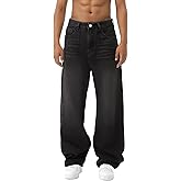 EMMIOL Baggy Jeans Men,y2k Jeans Cargo Design Wide Leg Loose Fit,Mens Denim Pants Vintage Skater Streetwear Relaxed