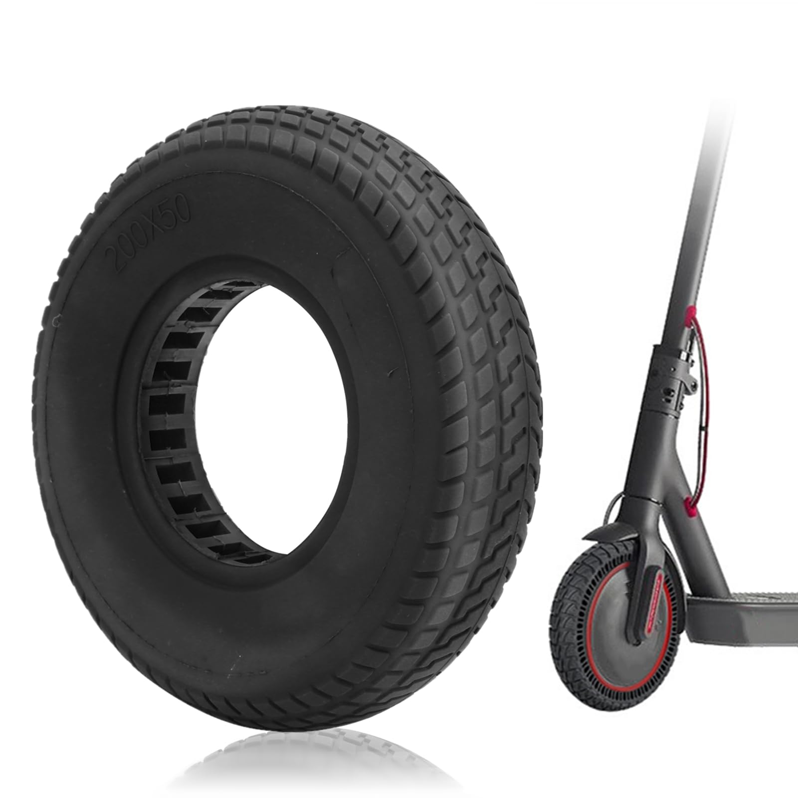 SUNGOOYUE 200x50 Scooter Inner Tube, Solid Rubber Explosionproof Hollow Out Damping Electric Scooter Band Tubeless Solid Non Flat Tire (Black)