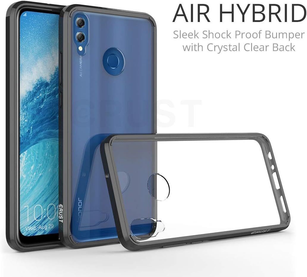 Crust Air Hybrid Clear Back Cover for Huawei Honor 8X, Ultra Slim Fit Shock Absorption Bumper Case with Anti Scratch Crystal Clear Back - Black