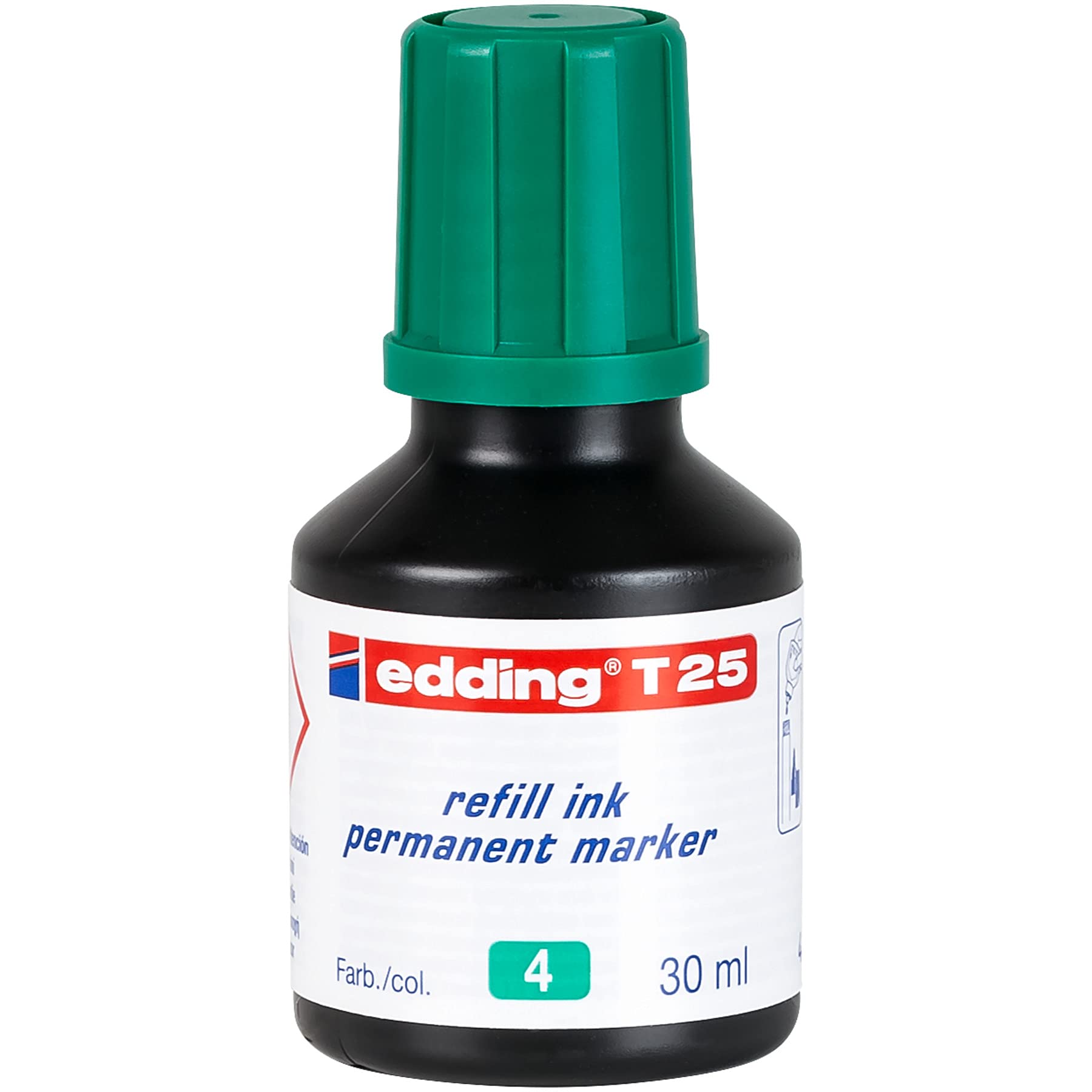 edding T 25 refill ink permanent marker - green - 30 ml - with drop dispensing system, for quick refilling of almost all edding permanent markers