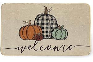 DECORHUA Welcome Fall Door Mat 17 x 29 Inch, Seasonal Pumpkin Decorative Doormat Non-Slip Rubber Rugs for Indoor Outdoor Entrance Floor
