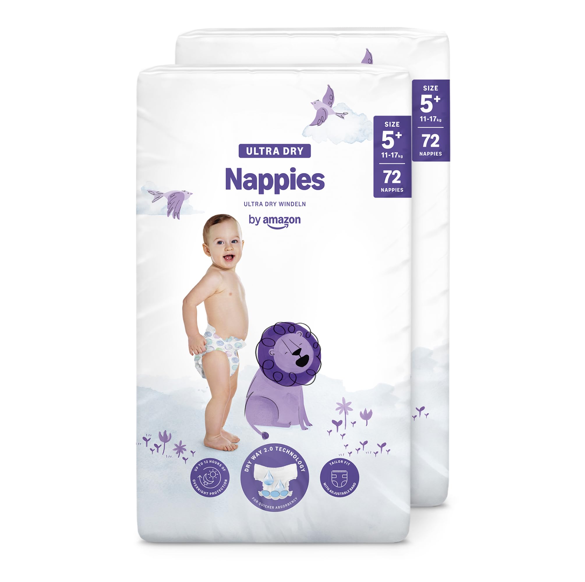 By Amazon Ultra Dry Nappies - Size 5+ (11-17 kg) - With channels- 144 nappies (2 packs x 72) (Previously a Mama Bear brand, same product)