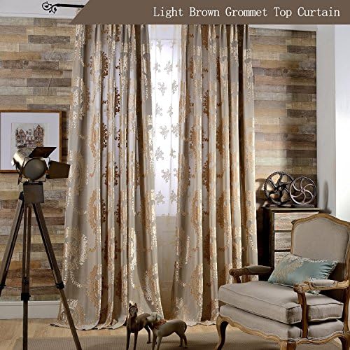 KoTing European Luxury Brown Curtain for Living Room Royal Drapes Grommet Top 72W 100Long