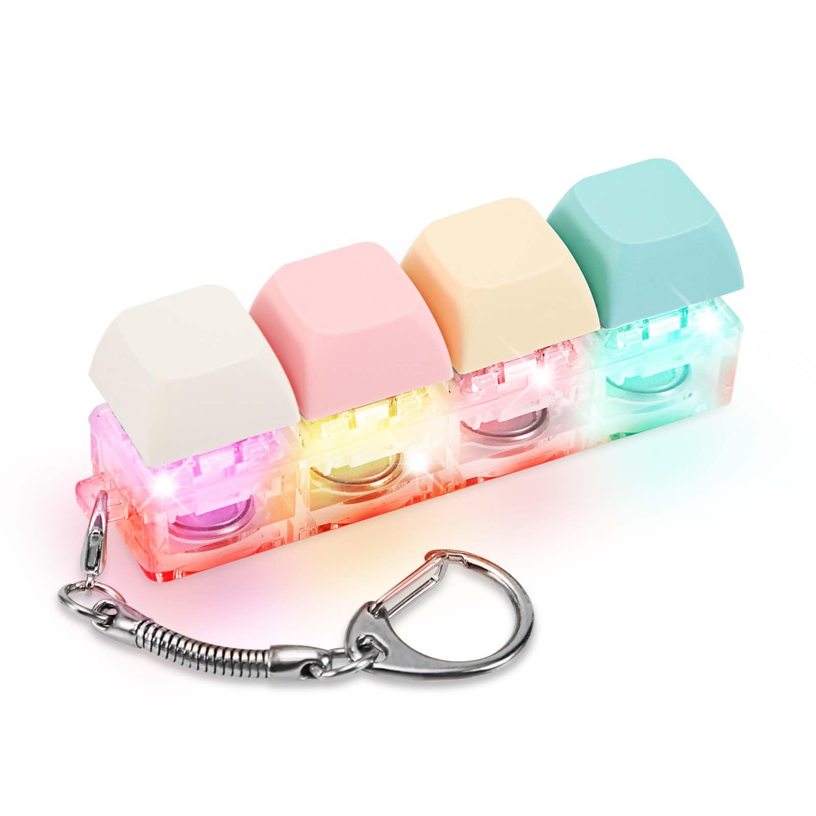 Keyboard Fidget Toy for Adults, Fidget Keyboard Keychain with LED Light Keyboard Fidget Clicker Funny Button Fidget Toy for Decompression Decoration (Color A)