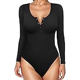 Popilush Long Sleeve Shapewear Bodysuit Tummy Control Henley Button Up Modal Scoop Neck Body Suit Tank Tops