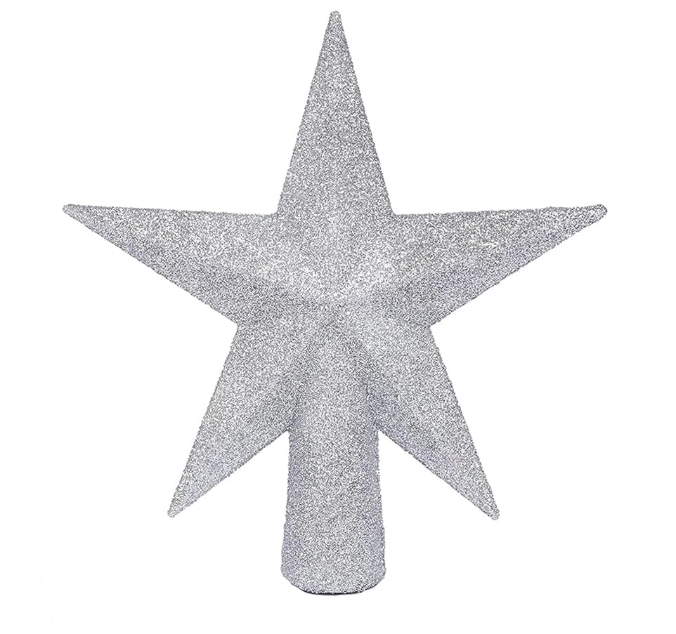 YYCRAFT Glitter Star Tree Topper Christmas Decoration-4 Inch,Silver