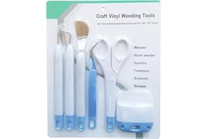 COREY-Z Craft Weeding Tools for Vinyl, 6 Pieces Basic Weed Removal Tool Kit, Tweezers, Scissors, Spatula, Weeder, Scraper (Summer Blue)