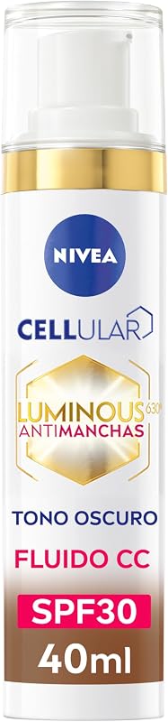 Cellular Luminous630 - Fluido CC Antimanchas SPF30 3-en-1 - CC Cream Triple Acción - Cubre y Reduce las Manchas - Protector Solar Facial con Color - Todo Tipo de Piel - Tono Oscuro - 40 ml