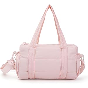 Parabagion Puffer Mini Gym Bag for Women, Lightweight Travel Bag with Detachable Shoulder Strap, Overnight Weekender for Spor