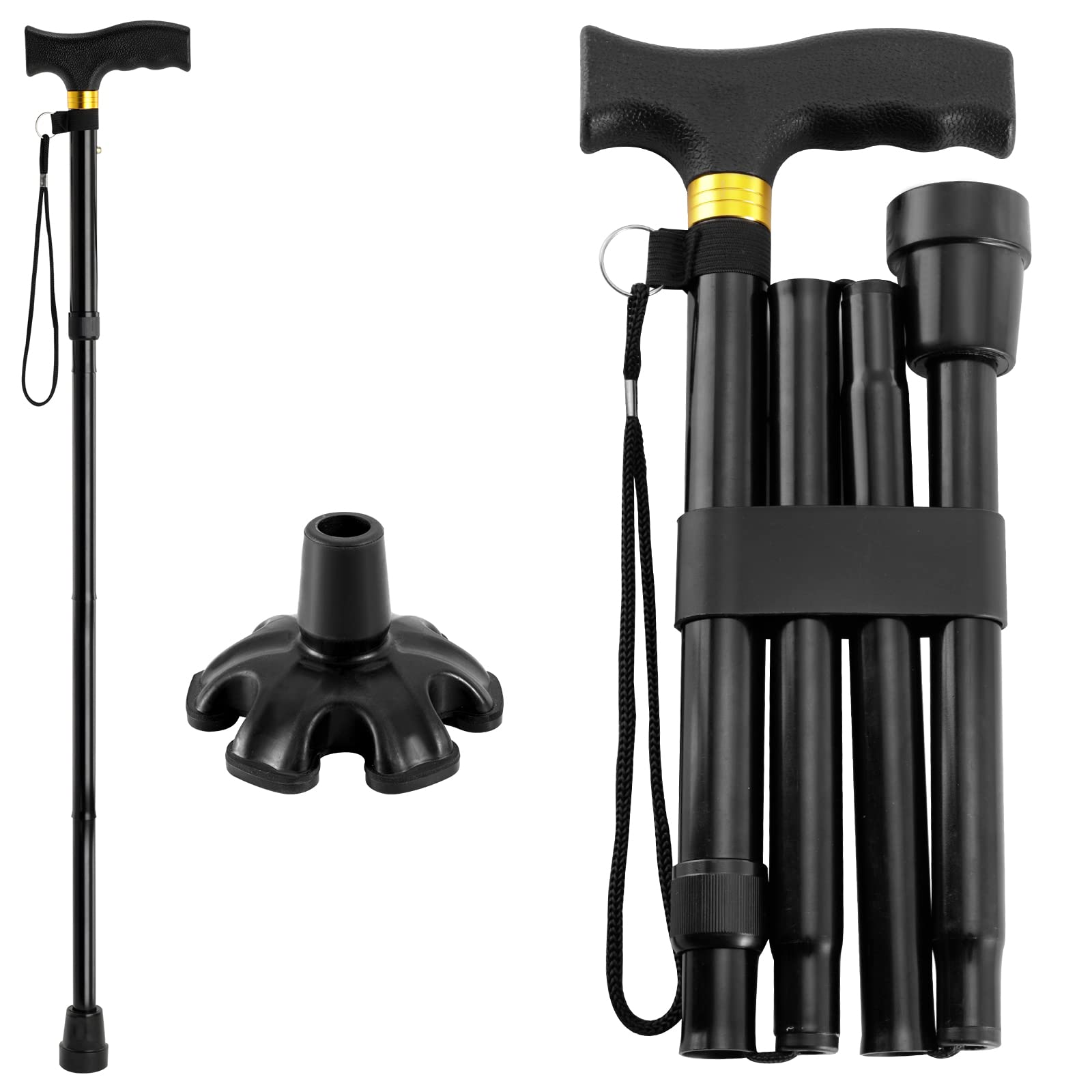 Walking Cane PANZHENG Cane for Man/Woman | Mobility & Daily Living Aids | 5-Level Height Adjustable Walking Stick | Comfortable Plastic T-Handle Portable Walking Stick Folding Cane