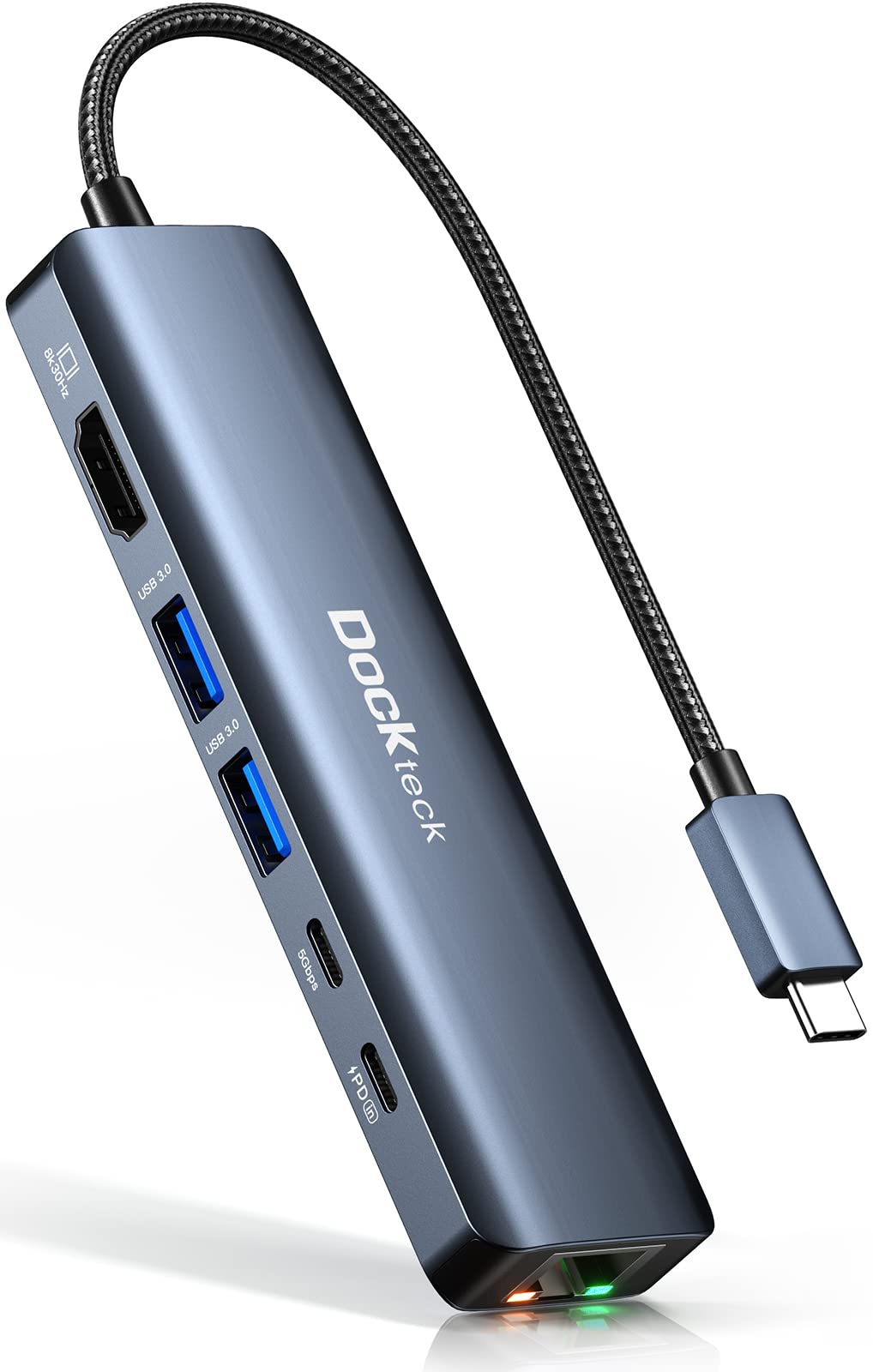 Photo 1 of USB C Hub, USB C to 8K@30Hz HDMI Multiport Adapter, Dockteck 6 in 1 USB-C Dongle with 8K HDMI, USB-C and 2 USB-A 5 Gbps Data Ports, 100W PD, 1Gbps Ethernet for MacBook Pro Air HP XPS and More