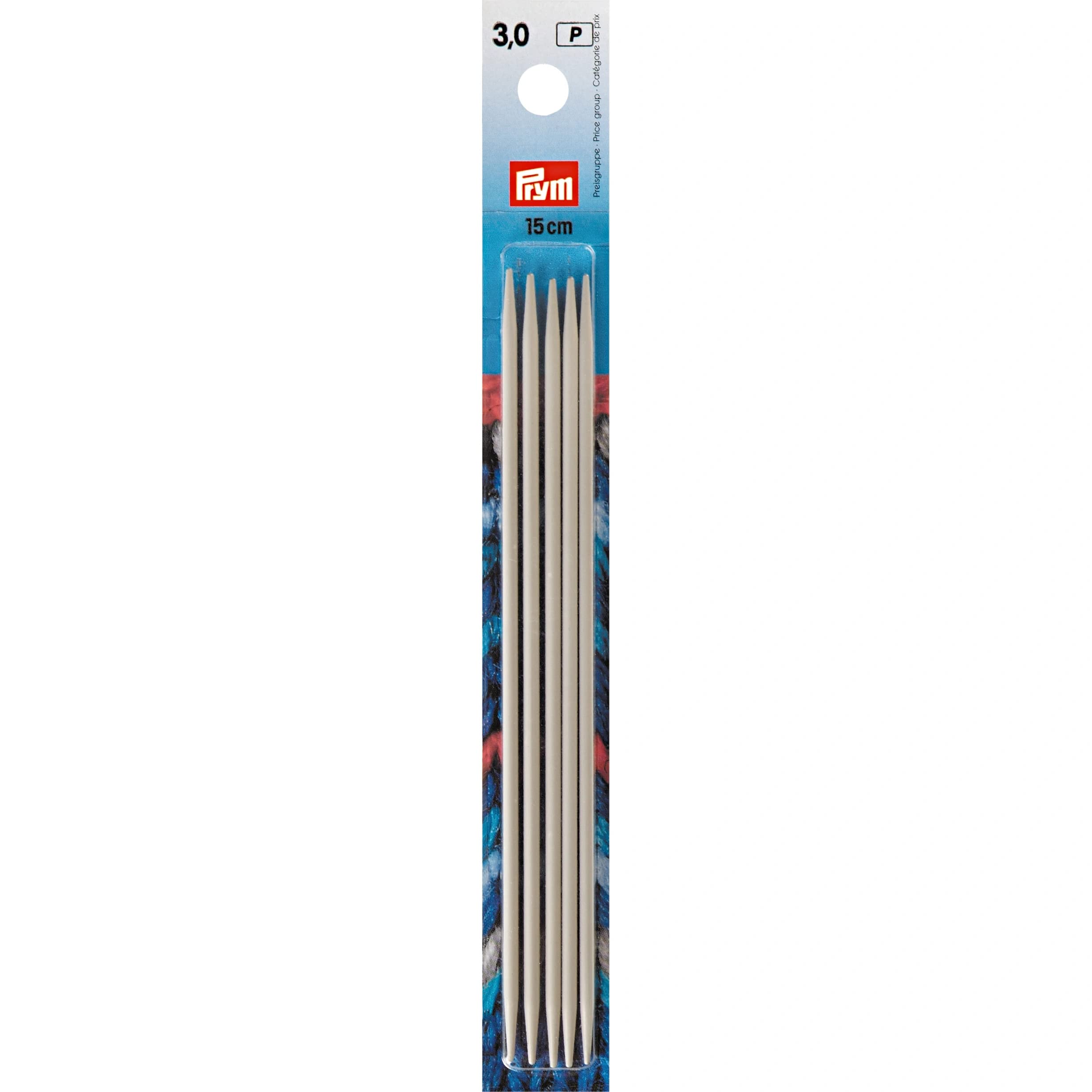 Prym 15 cm 3.00 mm Double-Pointed and Glove Knitting Pins, Pack of 5, Aluminium Pearl Grey