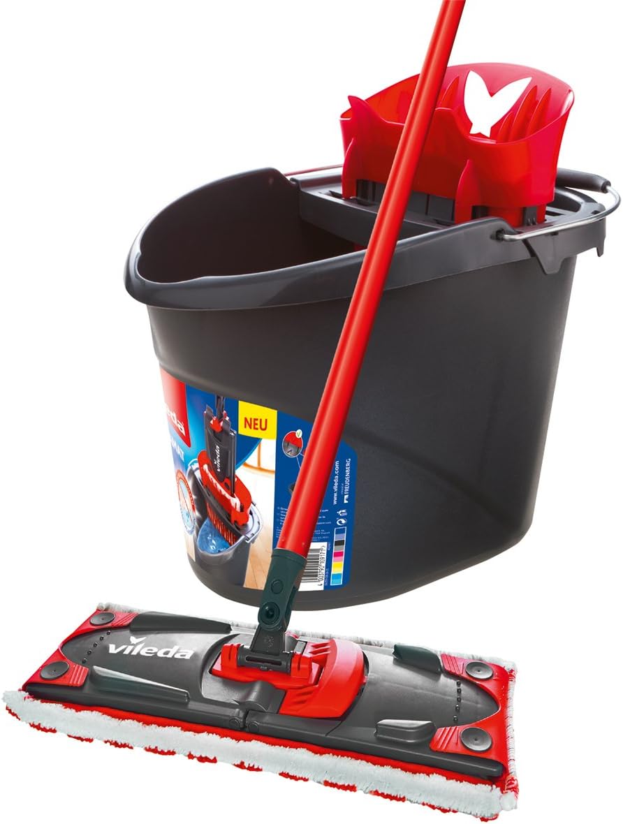 Vileda ULTRAMAX 2-in-1 Complete Set Floor Mop Set including Bucket, Flat Mop and Microfibre Mop Cover, Grey